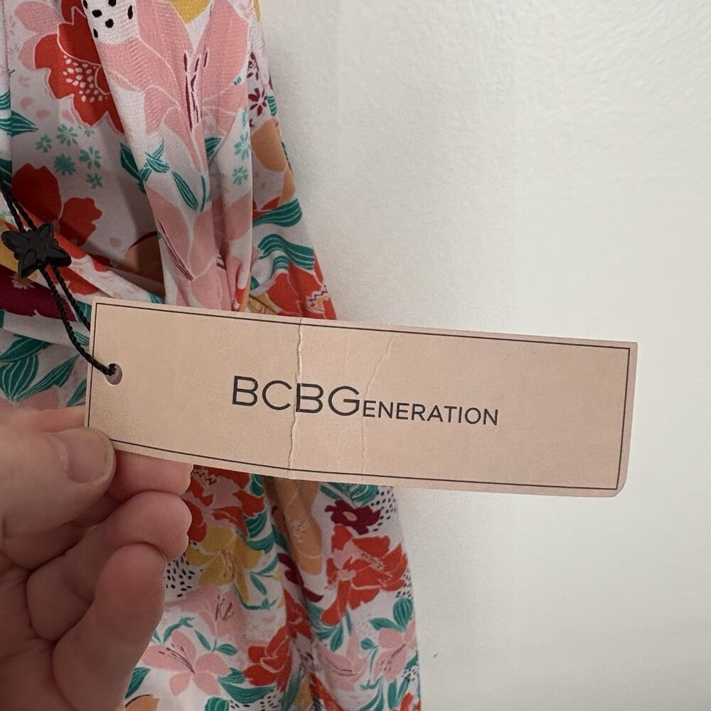 BCBGeneration Women S Tropical Colorful 2D Floral Surplice Mini Dress NWT - Picture 10 of 14